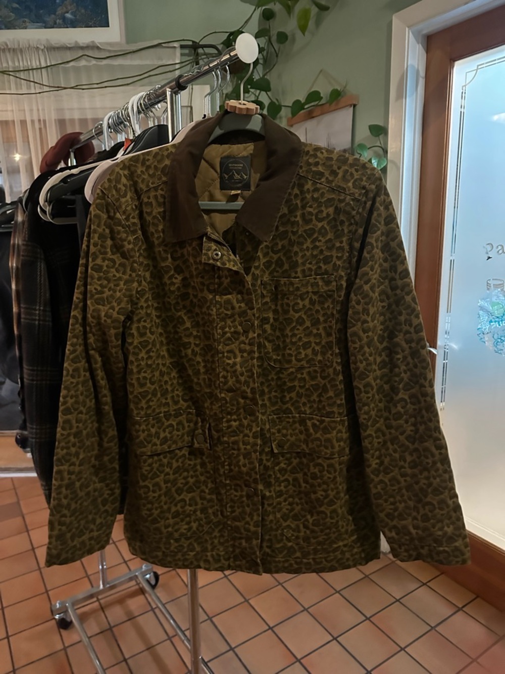 Bohme leapord print Quilted Utility Jacket with Corduroy Collar